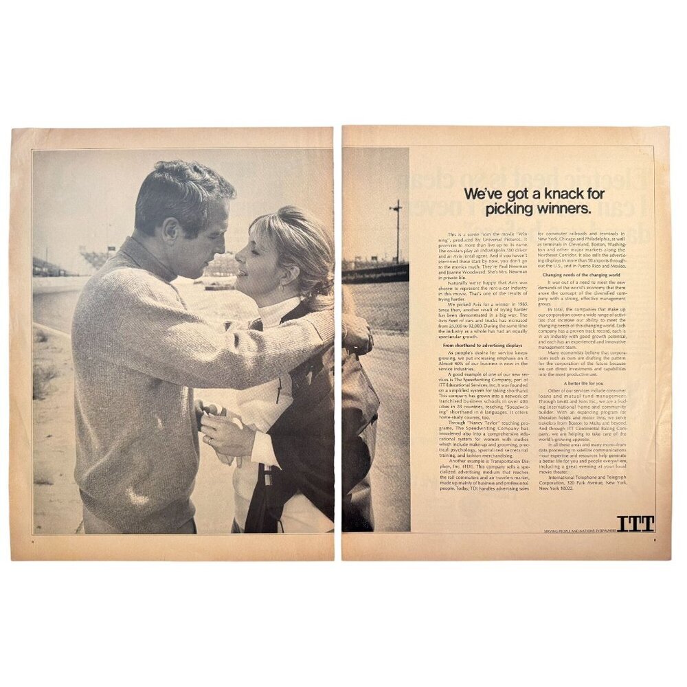 Vintage 1969 ITT International Telephone and Telegraph 2 Page Cut Print Ad